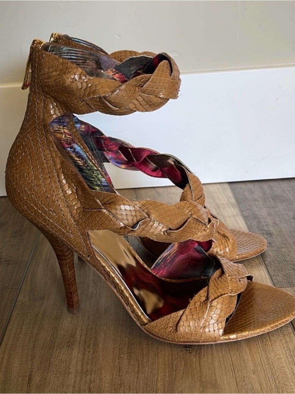 Marciano Y2K Camel Snake textured Leather strappy heels s 8 1/2